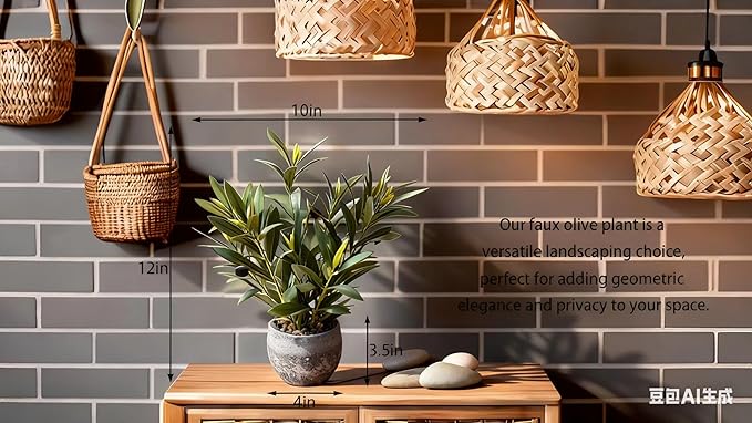 Ewtogift Indoor Faux Olive Plant 12 inch Artificial Silk Leaves in Elegant Planter Perfect Fake Olive Branches with Realistic Trunk and Lifelike Fruits Tabletop Greenery Decor for Home Office