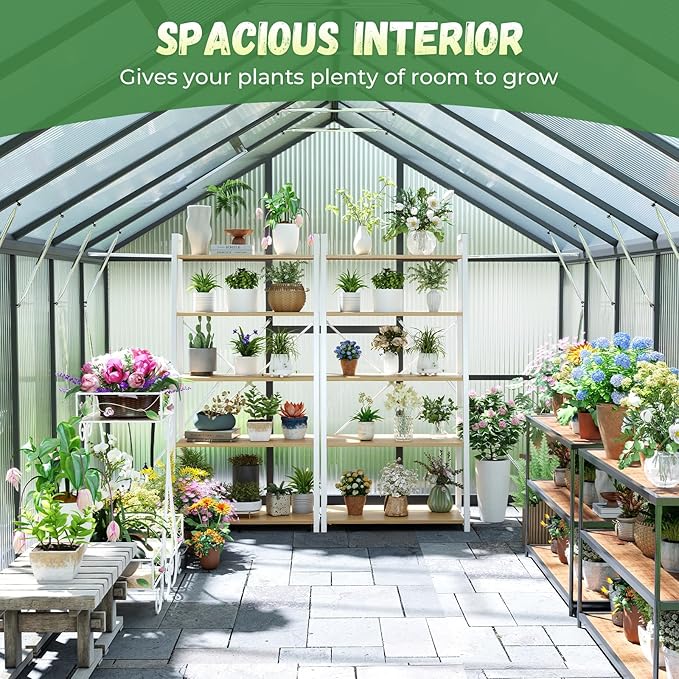 8x14FT Greenhouse for Outdoors, Galvanized Steel Frame Winter Green House w/ Adjustable Roof Vent, Lockable Door Handle &DrainageSystem, Walk-in Greenhouses for Outside Garden Backyard