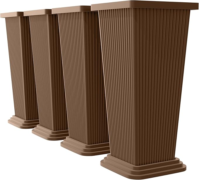 TUYOHW Set of 4 24" Tall Plastic Planters with Trays, Large Tapered Plant Pots for Indoor Outdoor Use, Modern Decorative Planters for Porch, Patio, Garden, and Backyard
