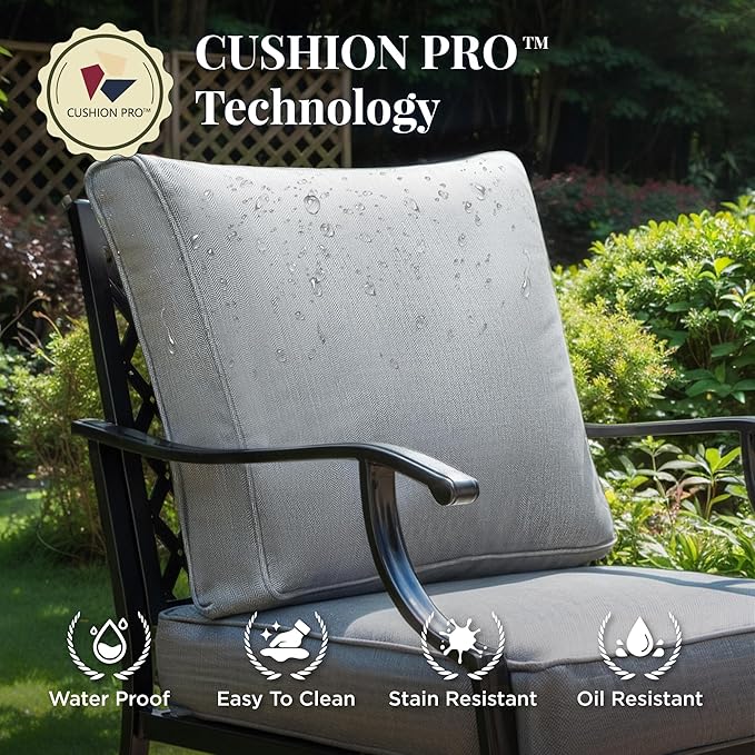 Patio Chairs Set of 2, High Back Outdoor Patio Metal Leg Chairs with 5.75" Thick Cushions for Bistro Balcony Porch Deck and Yard, Grey