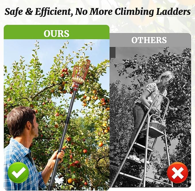 Fruit Picker, Fruit Picker Pole with Basket Extendable Long Handle, Easy to Assemble & Use Fruits Picker Tool for Orange Lemon Apple Mango Avocado (13FT)