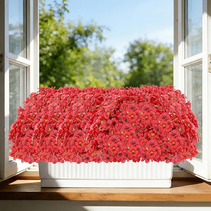 22 Pack Artificial Flowers Outdoor, Faux Flowers UV Resistant with Plastic Plants, Faux Silk Flowers for Outdoors Outside Front Porch Hanging Planter Window Box Garden Decoration(Red)