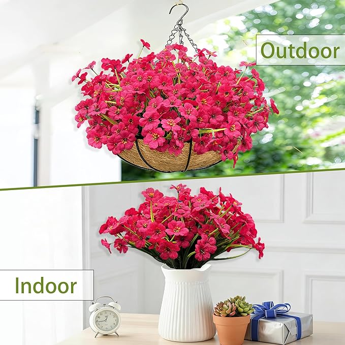 20 Bundles Artificial Flowers for Outdoors, UV Resistant Fake Flowers with Plastic Plants for Outside , Faux magenta Silk Flower for outdoor Planters , realistic Plant Front Porch Patio Decor-Rosy