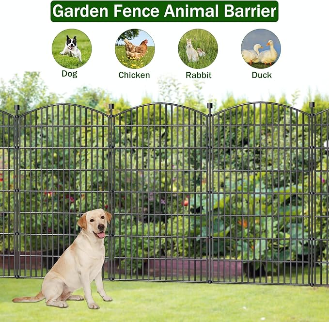No Dig Decorative Garden Fence 5 Panels, 48 in (H) x 13 ft (L), Dog Fence Outdoor for Yard，Rustproof Metal Animal Barrier Ground Stakes Fencing for Garden, Patio, Flower Bed