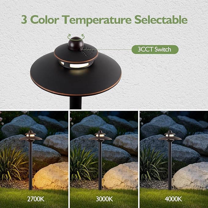 LITFIT Low Voltage Landscape Pathway Lights, 12V 3.8W 83lm 3CCT 2700K/3000K/4000K, ORB Die-Cast Aluminum Waterproof Hardwired Walkway Lights with Connectors for Garden Yard Drive Way, 4 Pack