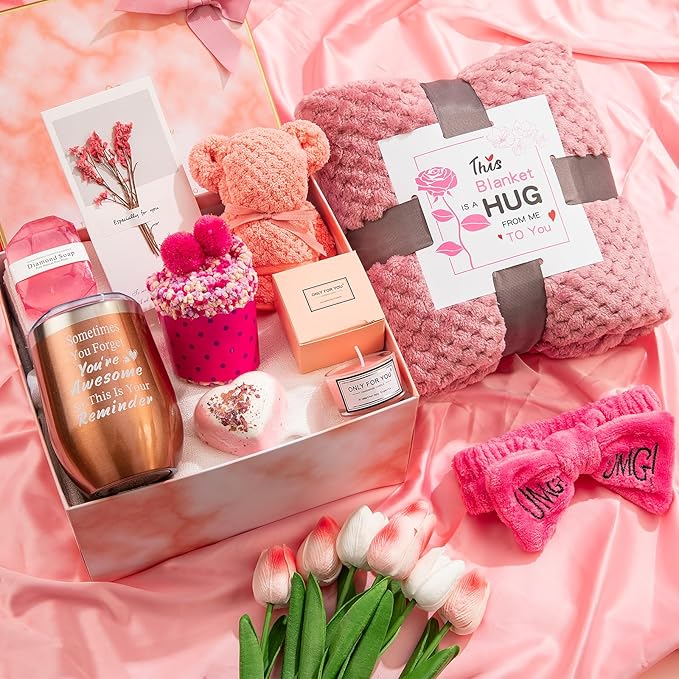 Birthday Gifts for Women,Self Care Gifts Baskets for Women Care Package Get Well Soon Gift Relaxing Set Unique Christmas Gift Birthday Presents with Blanket for Mom,Sister,Best Friend