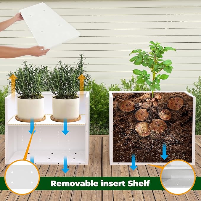 GZLVSOW Metal Rectangular Outdoor Planter Box 36" x 15" x 24" White Steel Long Planter Spliced Flower Box with Partitions for Outside,Indoor,Garden (White, 36 * 15 * 24)