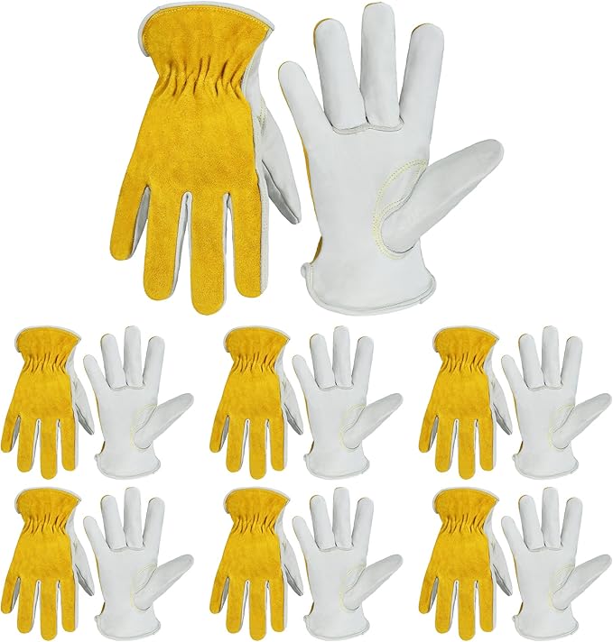 HANDLANDY Men Leather Gardening Gloves, Utility Work Gloves for Mechanics, Construction, Driver