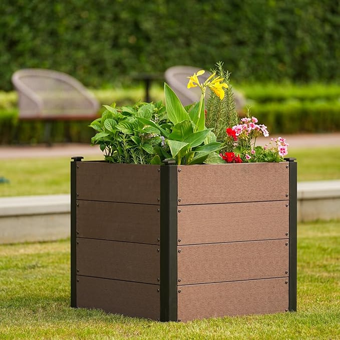 GarveeLife 25" x 25"x 23" Wood Look Raised Garden Bed Without Bottom, Outdoor Planter Box for Vegetables & Herbs, Durable Composite Deep Root Bed for Vegetables, Flowers in Backyard, Patio