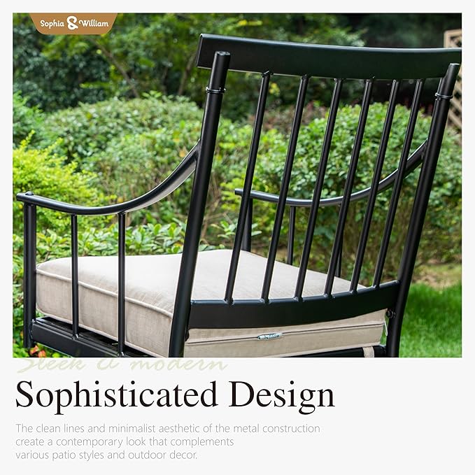 Sophia & William Swivel Patio Chairs Set of 4, Metal Rocker Rocking Outdoor Dining Chairs with Seat Cushions, Patio Bistro Steel Furniture Chairs with Armrest for Outside Yard, 4 Pack