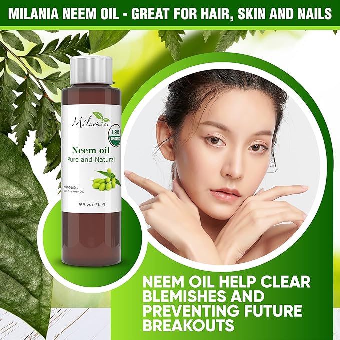 MILANIA Premium Organic Neem Oil Virgin(16 Fl. Oz.), Cold Pressed, Unrefined 100% Pure Natural Grade A. Excellent Quality.