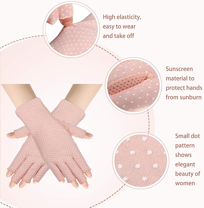 SATINIOR 4 Pairs UV Protection Sun Fingerless Driving Gloves for Women Sunscreen Sunblock Non Slip Gloves for Nail Manicure