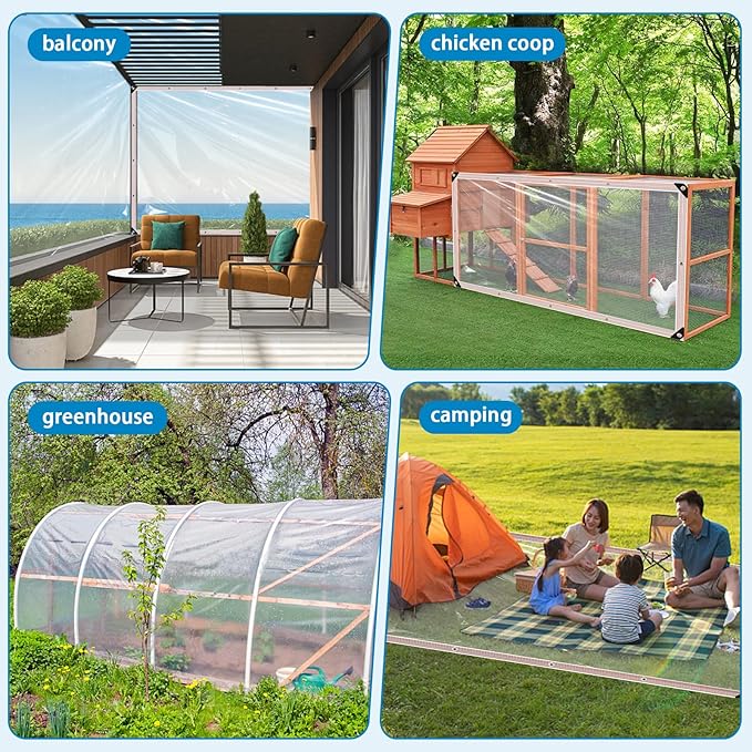 Clear Waterproof Tarp with Grommets 6x6ft,Heavy Duty Clear Vinyl Plastic Tarps for Winter Outdoor,Transparent Tarpaulin PVC Tarps Covering for Patio Henhouse Porch Canopy Plant Camping