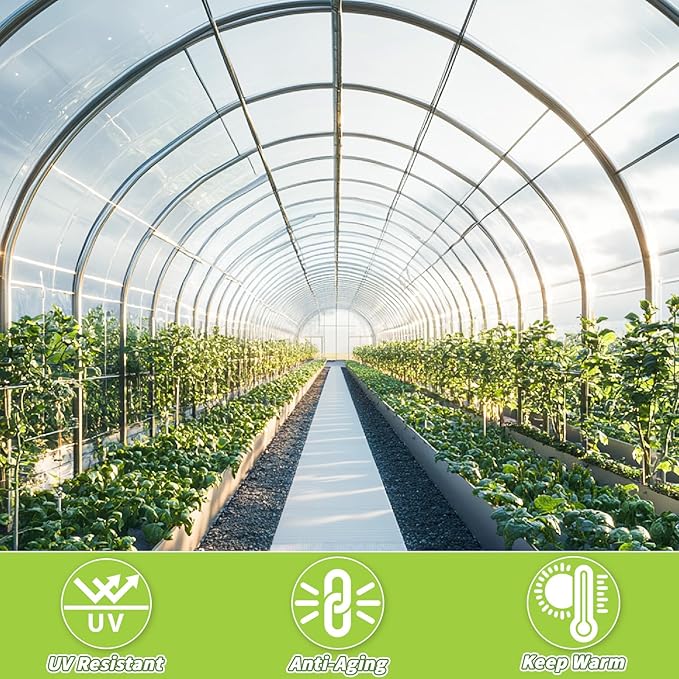 Greenhouse Plastic Sheeting 6 Mil, 8 x 26 FT Transparent UV Resistant Polyethylene Film, Tear-Resistant Green House Hoop Cover for Gardening, Farming, Nursery, Henhouse, Anti-Drip & Weatherproof