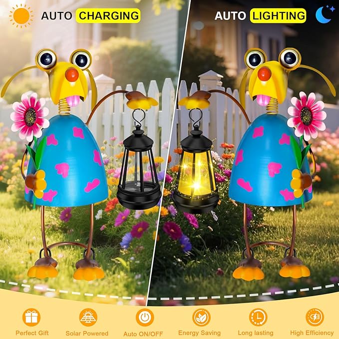 Solar Garden Lights Dog Statue with Solar Lantern Lights,13.38 inch Garden Lawn Decoration,Birthday Gifts for Women Grandma,Gardening Gifts Decorative Stakes for Yard,Patio,Porch, Christmas