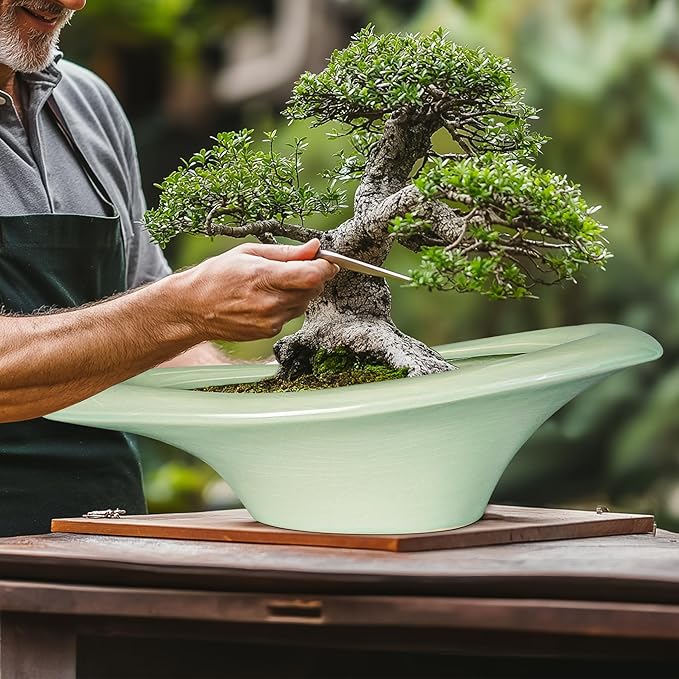 Teagas Ceramic Bonsai Pots - Large Succulent Planter 18 Inch Plant Pot Indoor Succulent Pot with Drainage Hole Outdoor Planter Bonsai Tree Pot for House Home Garden Decor Green