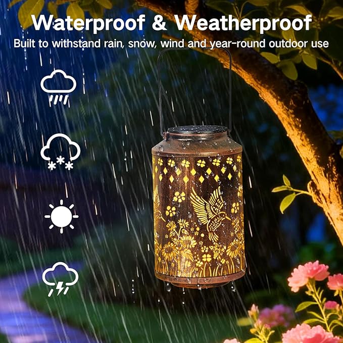 OUTONLIFE Hummingbird Outdoor Solar Lanterns, Waterproof Metal Hanging Solar Lights for Outside Yard, Garden, Patio, Lawn, Pathway Decorations, Birthday Gifts for Women Mom Grandma