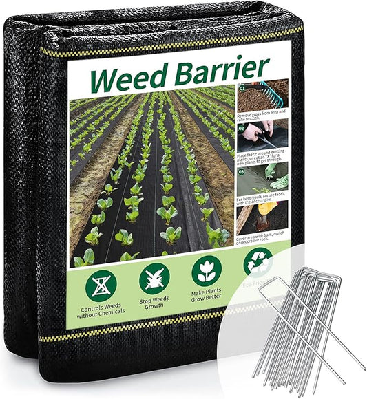 1.3ft x 50ft Durable Weed Barrier Fabric, 3oz Heavy-Duty Landscaping Fabric, Permeable Ground Cover for Garden, Lawn, and Outdoor Projects, Easy to Install, with 15 Staples