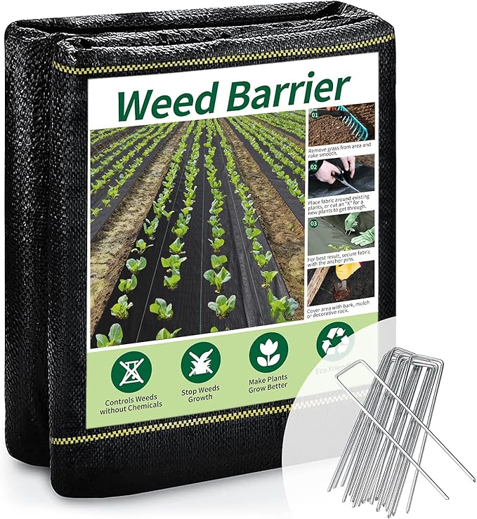 4ft x 50ft Durable Weed Barrier Fabric, 3oz Heavy-Duty Landscaping Fabric, Permeable Ground Cover for Garden, Lawn, and Outdoor Projects, Easy to Install, with 15 Staples