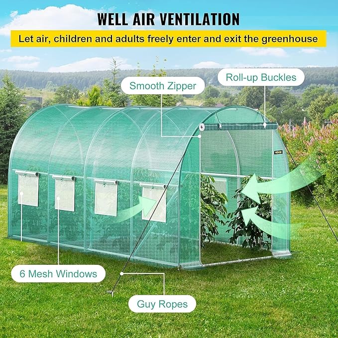 Replacement Cover for Portable Greenhouse, Large Walk-in Green Hot Garden House Top Tarp 2 Zippered Doors 8 Roll-up Windows (Frame Does NOT Included) (20 x 10 x 7 ft)