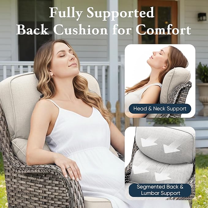 Belord Luxury 6" Thick Cushioned Outdoor Swivel Rocker Patio Chairs Set of 4 with Side Table, High Back Wicker Furniture Set with Ergonomic Zone Back, Conversation Set for Deck Porch - Grey+Beige