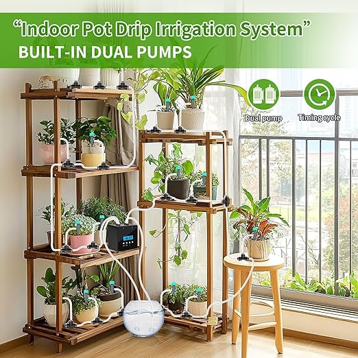 DAOTAILI Plant Watering Devices - Dual Pump Automatic System for 20 Pots, 30-Day Smart Timer with USB-C Charging – Ideal for Indoor Gardens & Balconies