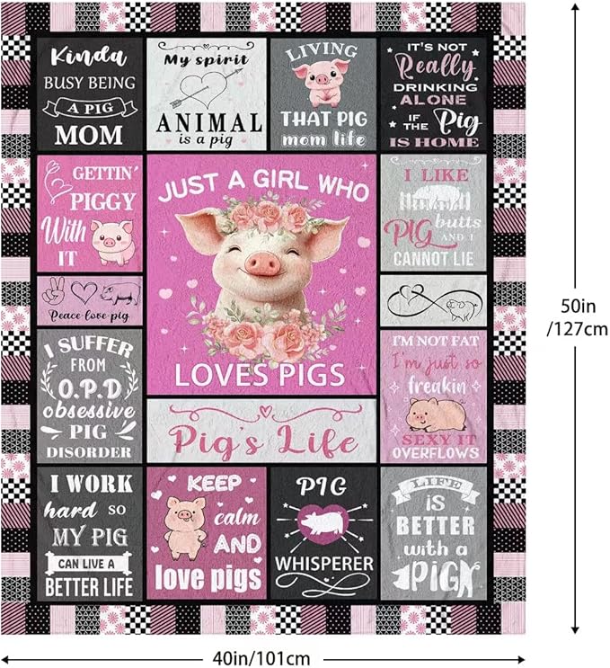 LNKRFRPA Pig Gifts, Pigs in a Blanket, Pigs Gifts for Women/Girl, Pig Gift for Piggy Lovers, Piggy Themed Gift Throw Blanket for Couch Sofa 50"x40"