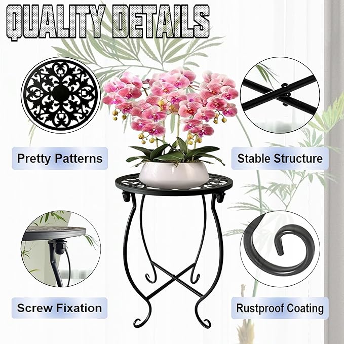 EKINIYAR Plant Stand Indoor Outdoor, Metal Plant Stand for Indoor Plants Iron Art Flower Pot Holder Stand Decoration Shelf Racks for Single Planter Use in Garden Patio Corner 1 Pack