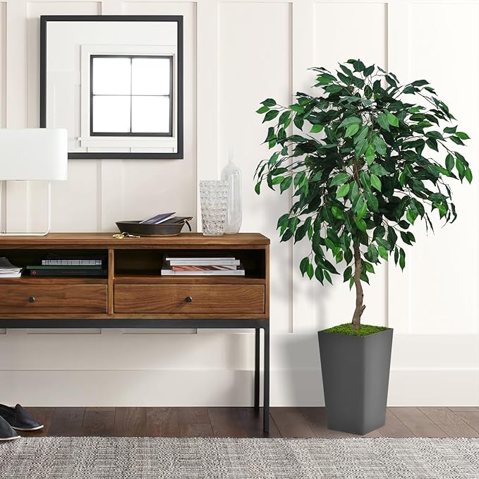 ASTIDY Artificial Ficus Tree 5FT - Faux Indoor Tree with Gray Tall Planter - Fake Ficus Floor Plant Potted - Artificial Silk Tree for Home Office Living Room Decor Indoor