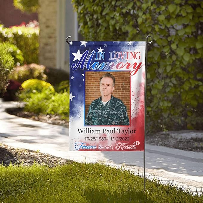 Custom Memorial Flag Personalized Garden Flag for Cemetery in Loving Memory with Photo Name Date Memory Garden Flags For Loss of Loved One Lawn Outdoor Double Sided Yard Flags (Memorial Funeral Flags 3, 28x40(in))