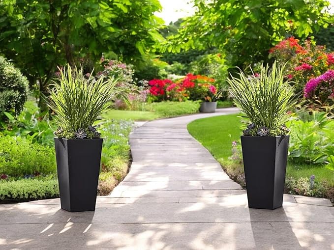 Member Mark Tall Square Planters for Indoor and Outdoor Plants, 28.5" Tall Plants Pot Outdoor/Indoor, Large Flower Planter Pot, Rectangular Planter Garden Pots. (Black, Set of 2)