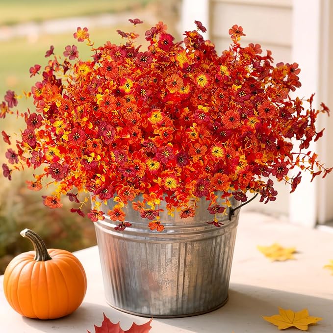 INXUGAO Artificial Fake Mums Fall Flowers for Outdoor Outside Decoration 12 Bundles Faux Silk Flowers Plants Realistic Daisy UV Resistant Fall Décor Autumn Front Door Porch Patio Yard Decoration
