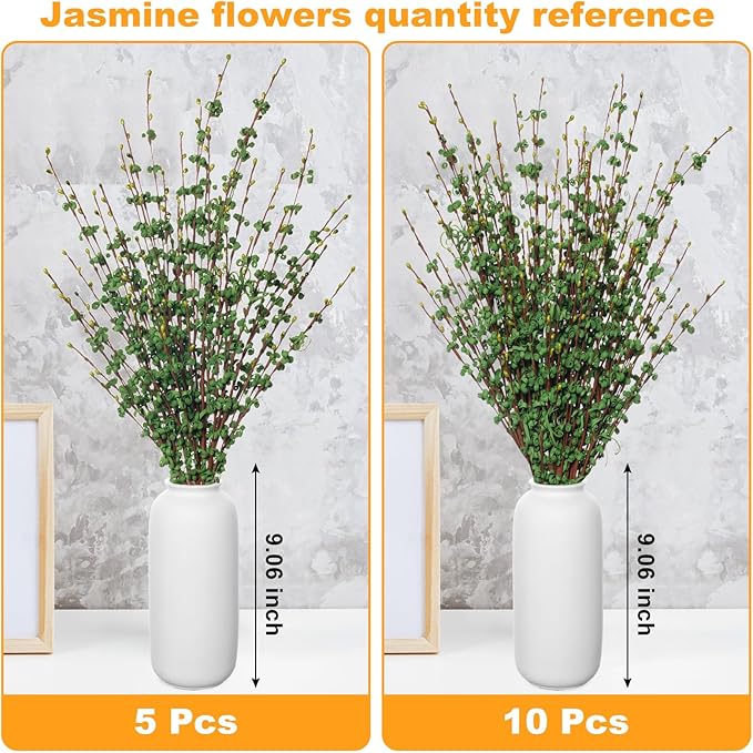10 Pcs 29.5" Long Jasmine Artificial Green Flowers Fake Flower Dry Branches Stem for Home Office DIY Floral Art Plant Wedding Living Room St Patrick's Day Table Centerpieces Vase Decoration