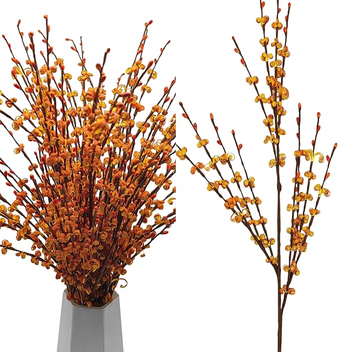 5 Pcs 29.5" Long Fake Fall Flowers Burnt Orange Jasmine Fall Floral Stems for Wedding Bouquets Dried Autumn Orange Fake Flowers for Vases Home Parties