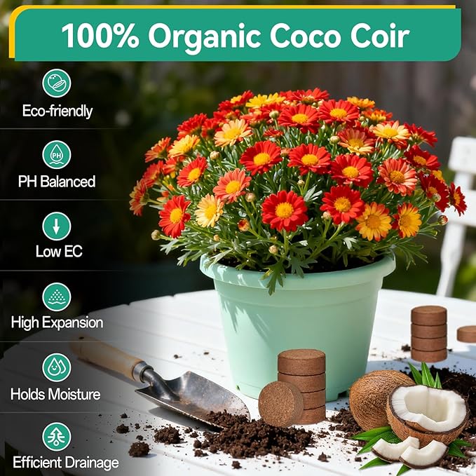 ZeeDix 200 Pcs (50mm) Compressed Coco Coir Fiber Potting Soil- Organic Coco Coir Pellet Fiber Soil for Planting Bonsai, Herbs, Plants, Flowers and Vegetables