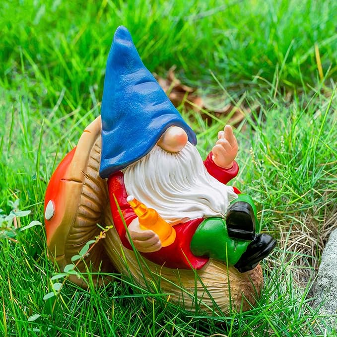Middle Finger Gnome Statue Naughty Garden Gnomes Funny Drunk Gnome on Mushroom Indoor Outdoor Decoration for Yard Lawn Home Christmas Birthday Gag Gift