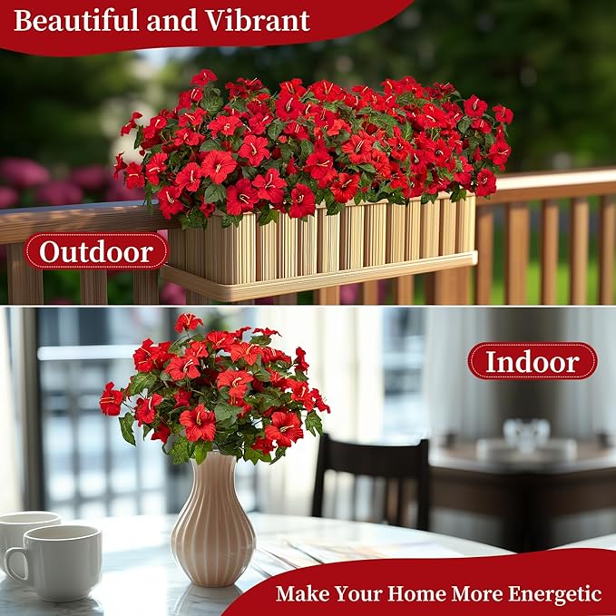 Brlita 19 Inch Artificial Flowers for Outdoor Indoor Garden Home Decoration,Faux Flower for Home Office Garden Patio Balcony 4 Bundles (Red)