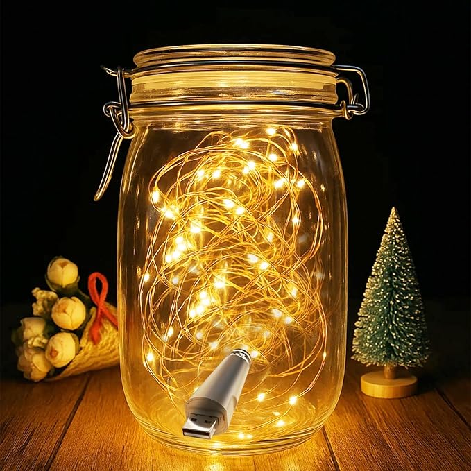 Rechargeable Fairy Lights - 7ft 20 LED String Lights, USB Rechargeable Battery Operated Twinkle Light for Mason Jars Wedding Decor Centerpiece Table Decorations Christmas