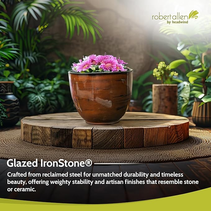 Headwind Glazed Ironstone Hamilton Collection Decorative Plant Pot – 6" Chestnut Brown Pot – Lightweight & Durable with Drainage Flower Pots for Indoor Plants & Outdoor Planter Use by Robert Allen