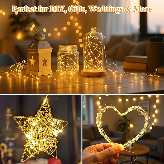 Lakumu 12-Pack Fairy Lights Battery Operated String Lights 7FT 20 LED,Waterproof Silver Wire Firefly Lights for Mason Jars DIY Bedroom Wedding Party Centerpiece Table Decor, Warm White