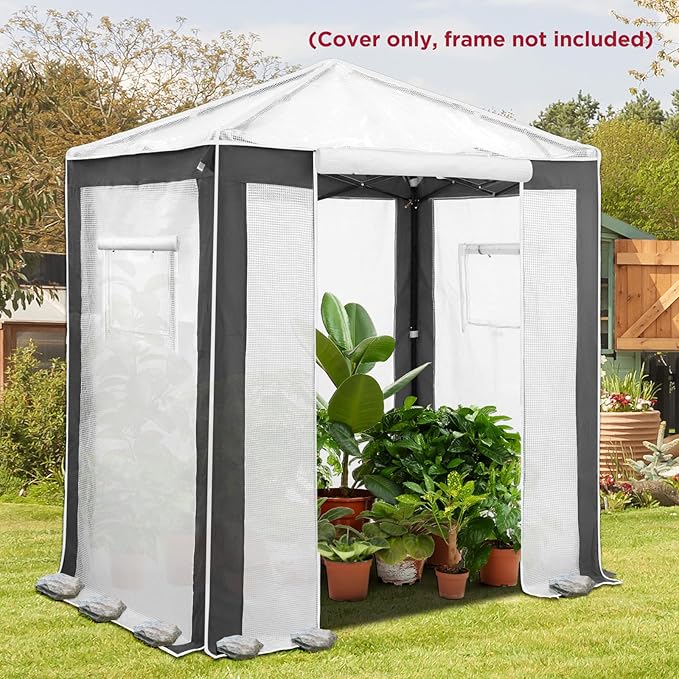 EAGLE PEAK Replacement Cover for 6x4 Portable Pop up Greenhouse with Polyester Reinforced Corners, Front Roll-Up Zipper Entry Door and 2 Roll-Up Side Windows (Frame Not Included), Gray/White