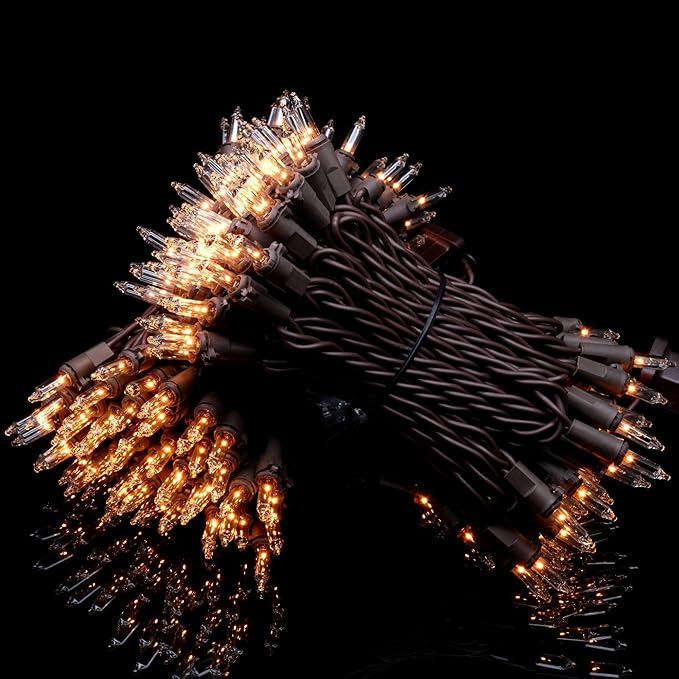 YULETIME 200 Clear Christmas Lights with Brown Wire, Pack of 2 Sets 33 ft 100 Count UL Certified Holiday String Lights (Clear - Brown Wire)