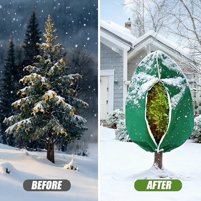 5Pcs Plant Frost Protection Covers 23.6x31.5 Inches – Reusable Breathable Freeze Blankets with Drawstring, Waterproof Non-Woven Fabric Frost Cloth for Winter Plant, Shrub, Tree, and Garden Protection