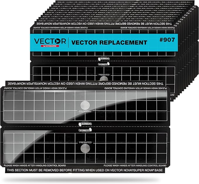 Catchmaster Vector Trap Replacement Black, UV Light Fly Traps For Home, Unscented Sticky Gnat Glue Boards for House, UV Lamp Insect & Mosquito Killer Refill, Adhesive Bug Light Boards, 12-Pack