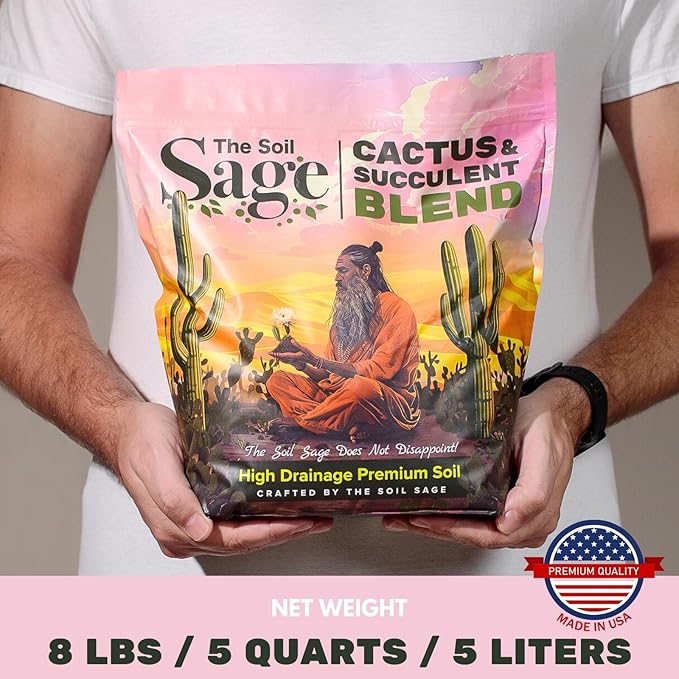 The Soil Sage Cactus & Succulent Potting Mix - 5 Dry Quarts Premium Gritty Fast Draining Soilless Potting Mix for Cactus, Succulents, Jade, Aloe Vera - Healthy Roots - Made in USA