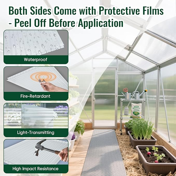 6 Pcs Polycarbonate Greenhouse Panels, 8'FT x 3.5'FT x 0.24" in Twin-Wall Polycarbonate Sheet, All-Season UV Protected Plastic Roof Sheeting for Greenhouse Covering/Outdoor Garden