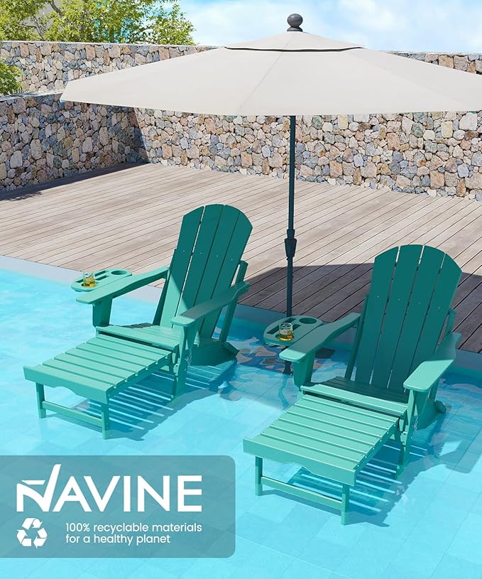Adjustable Adirondack Chair with Retractable Ottoman Set of 2, HDPE Folding Adirondack Chair with Cup Holder, All Weather Fire Pit Chair for Outdoor.