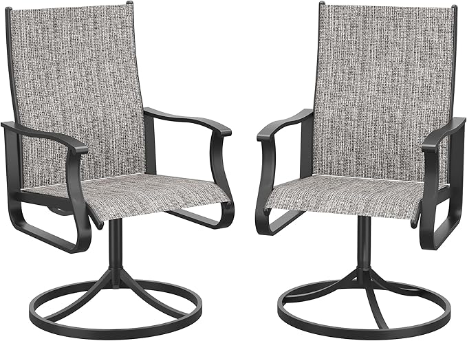 Patio Swivel Chairs Set of 2, Outdoor Dining Chairs with High Back, 360° Swivel Rocker Chair in All-Weather Textilene & Metal Frame for Garden, Porch, Backyard, Balcony(Grey)