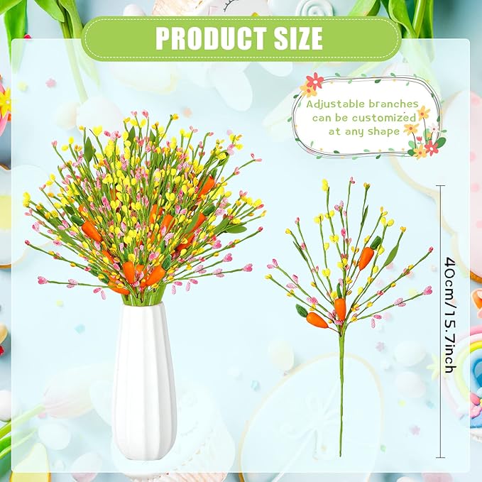 Tigeen 8 Pcs Artificial Easter Stems Easter Decorations Spring Colorful Berry Picks with Carrots Fake Picks Decor for Floral Arrangement Home Centerpiece Vase Windowsill Decor