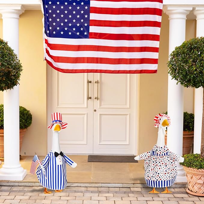 2 Set 4th of July Goose Outfit Lawn Porch Goose Clothes Plastic Goose Lawn Goose Clothing Independence Day Goose Outfit for Patriotic Outdoor Patio Yard Lawn Art Decoration (Elegant)